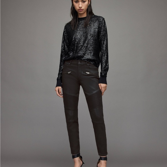 ALLSAINTS iconic black Gracie Biker jeans in coated black. Sz 29. - Picture 3 of 8